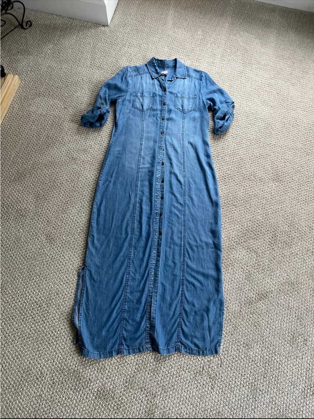 Chico's Blue Denim Button-Front Maxi Shirt Dress
